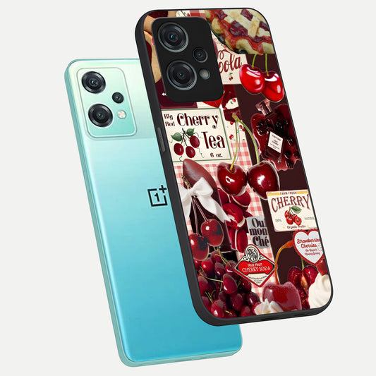  Aesthetic Cherry Tea phone case For Oneplus Nord CE2 Lite showing premium glass back cover with detailed artwork