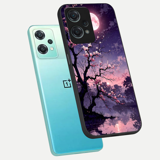  Blossom Pink Moon phone case For Oneplus Nord CE2 Lite showing premium glass back cover with detailed artwork