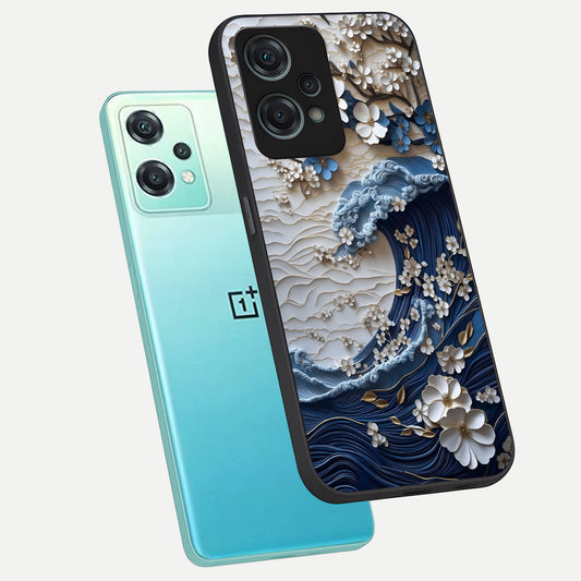  Blossom Wave Art phone case For Oneplus Nord CE2 Lite showing premium glass back cover with detailed artwork