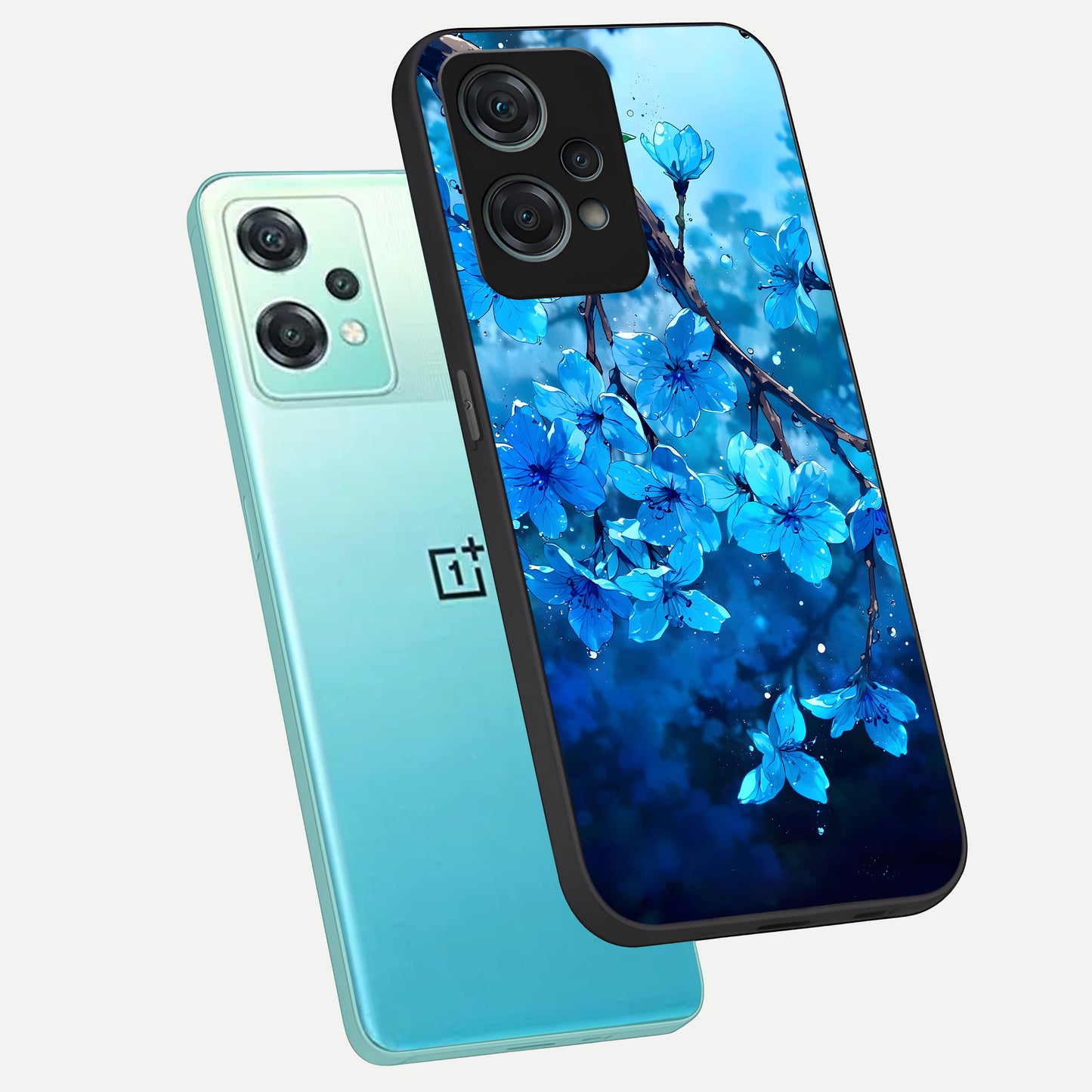  Blue Blossoms Branch phone case For Oneplus Nord CE2 Lite showing premium glass back cover with detailed artwork