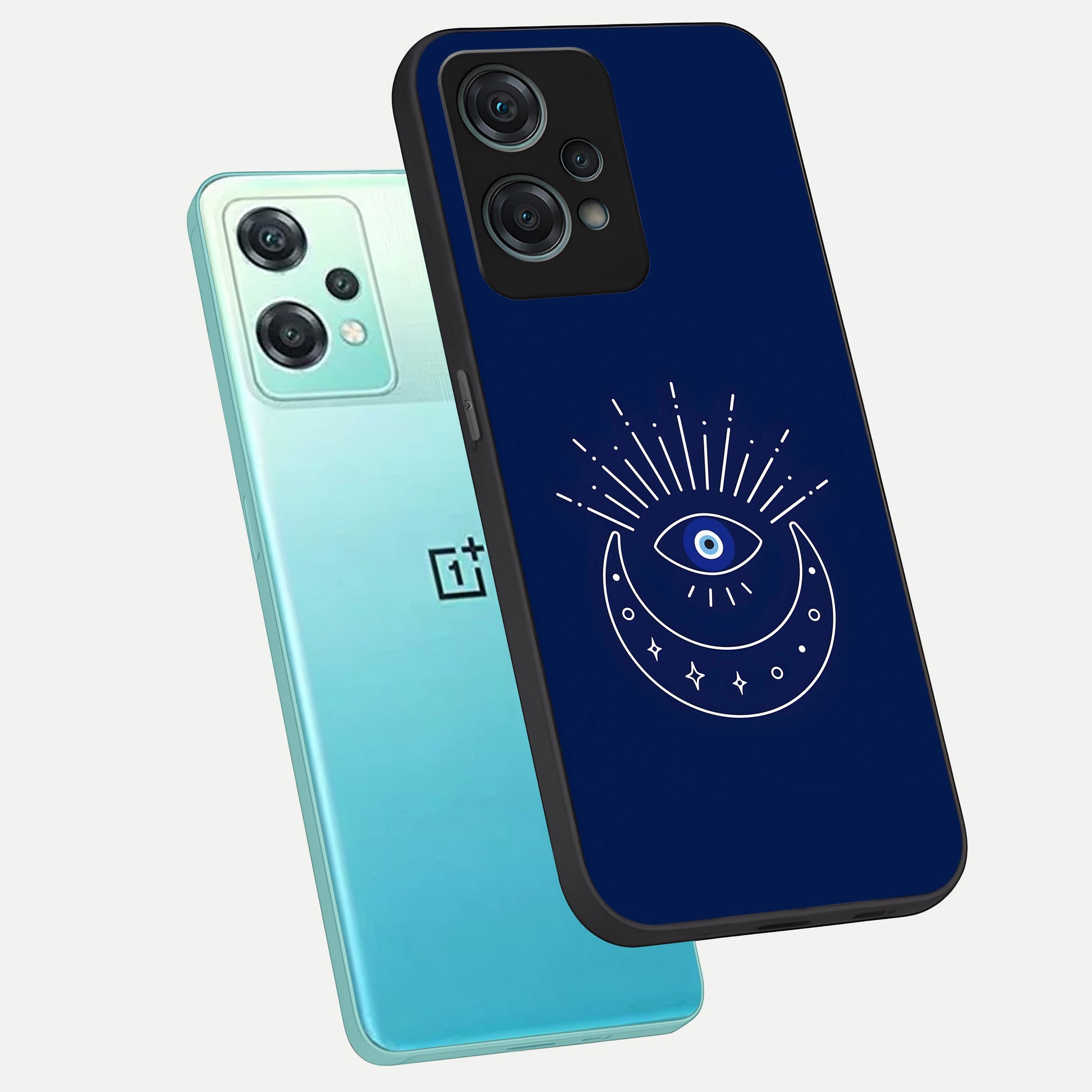  Blue Evil Eye phone case For Oneplus Nord CE2 Lite showing premium glass back cover with detailed artwork