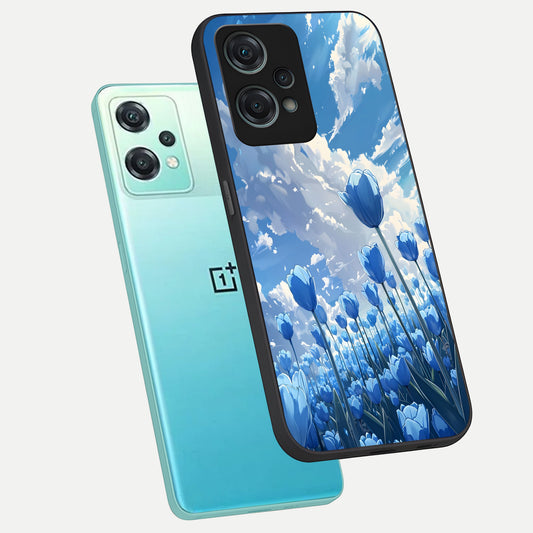  Blue Tulip Clouds phone case For Oneplus Nord CE2 Lite showing premium glass back cover with detailed artwork