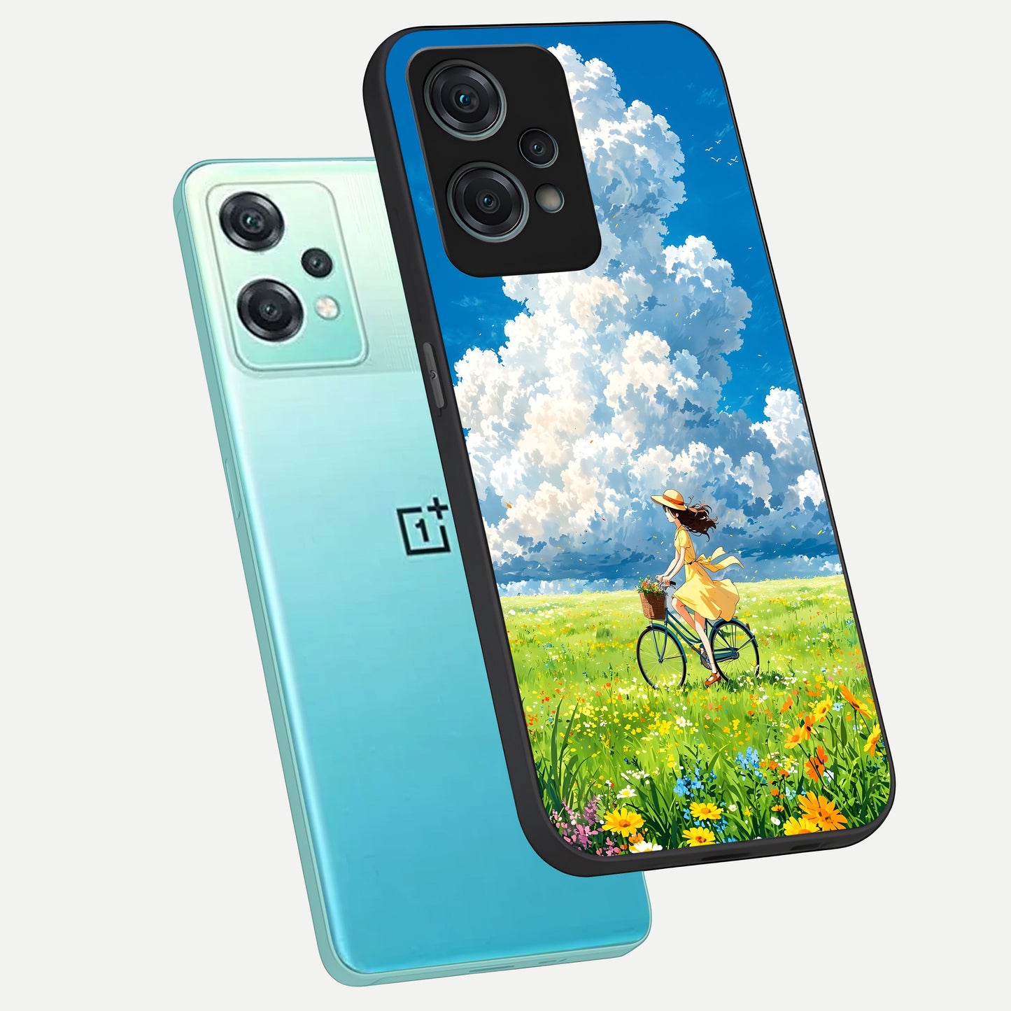  Breezy Meadow Ride phone case For Oneplus Nord CE2 Lite showing premium glass back cover with detailed artwork
