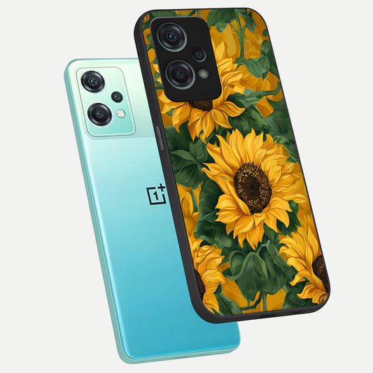  Bright Sunflower Bloom phone case For Oneplus Nord CE2 Lite showing premium glass back cover with detailed artwork