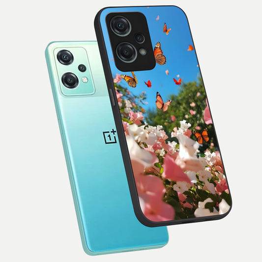  Butterflies In Bloom Sky phone case For Oneplus Nord CE2 Lite showing premium glass back cover with detailed artwork