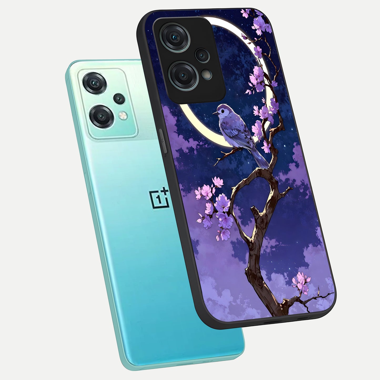  Celestial Bird Blossom phone case For Oneplus Nord CE2 Lite showing premium glass back cover with detailed artwork