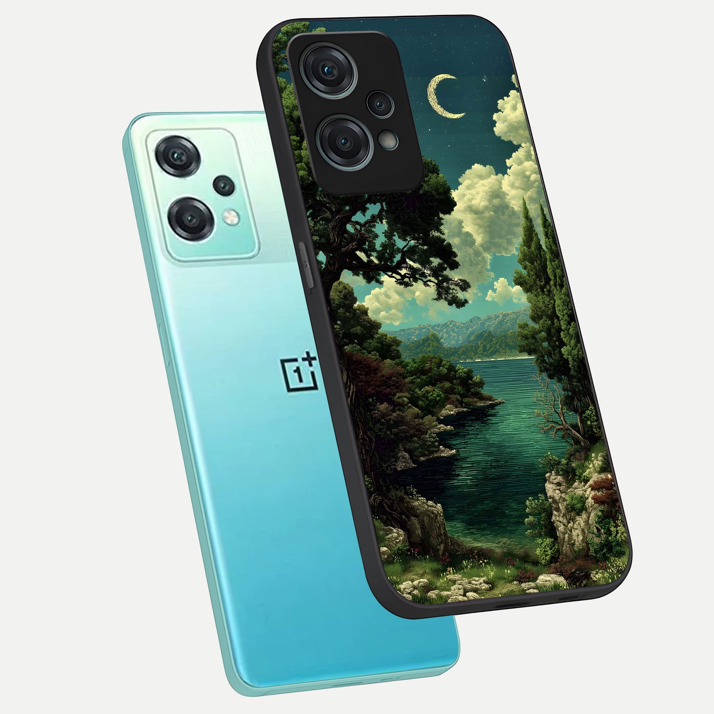  Celestial Lake Peace phone case For Oneplus Nord CE2 Lite showing premium glass back cover with detailed artwork