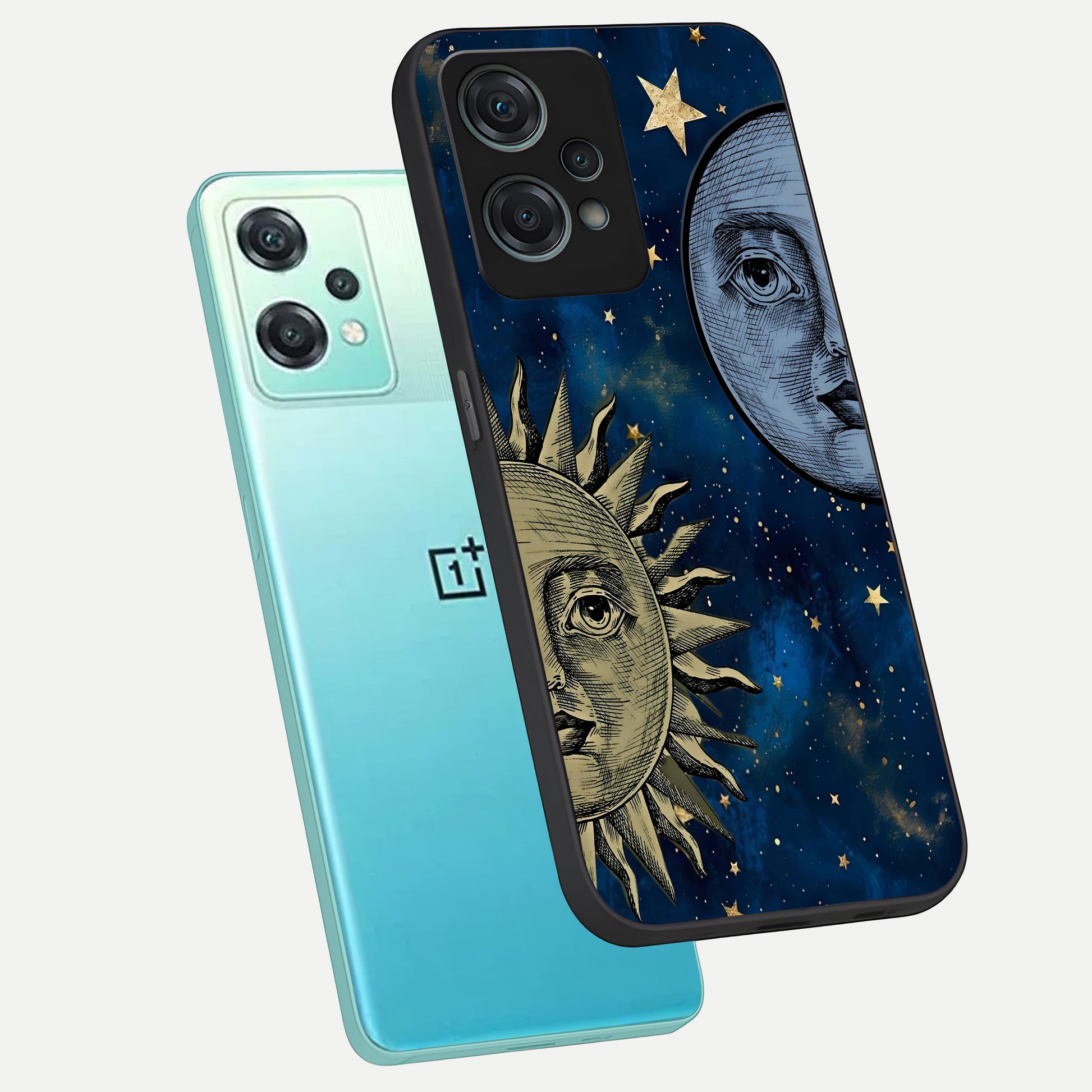  Celestial Moon With Sun phone case For Oneplus Nord CE2 Lite showing premium glass back cover with detailed artwork