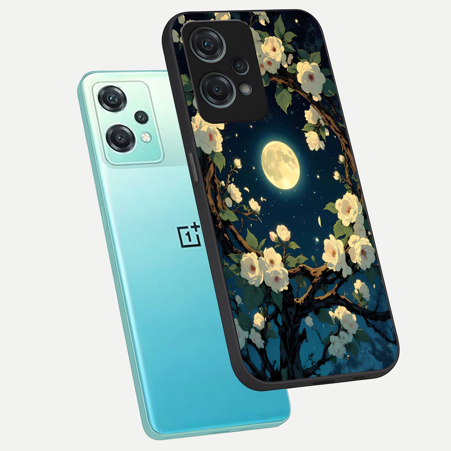 Celestial Moon And Flower phone case For Oneplus Nord CE2 Lite showing premium glass back cover with detailed artwork