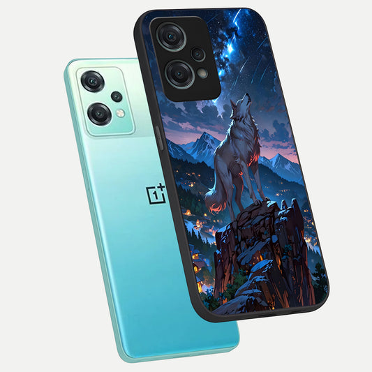  Celestial Wolf Howl phone case For Oneplus Nord CE2 Lite showing premium glass back cover with detailed artwork