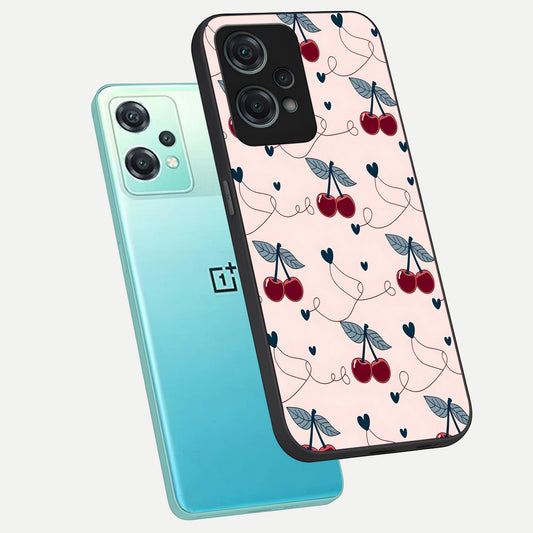  Cherry Heart Line phone case For Oneplus Nord CE2 Lite showing premium glass back cover with detailed artwork