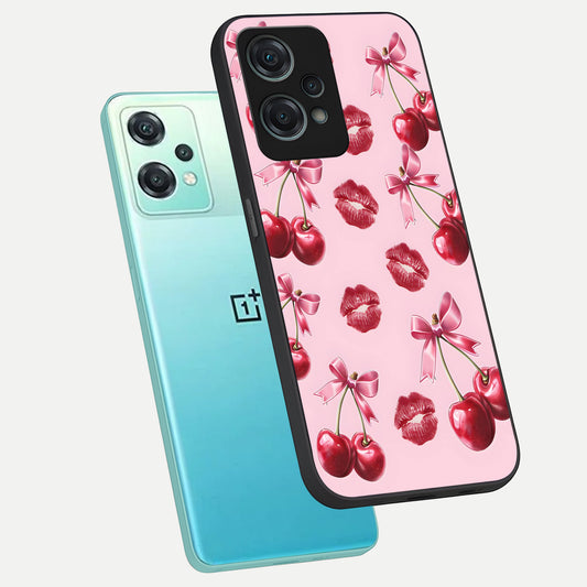  Cherry With Lips phone case For Oneplus Nord CE2 Lite showing premium glass back cover with detailed artwork