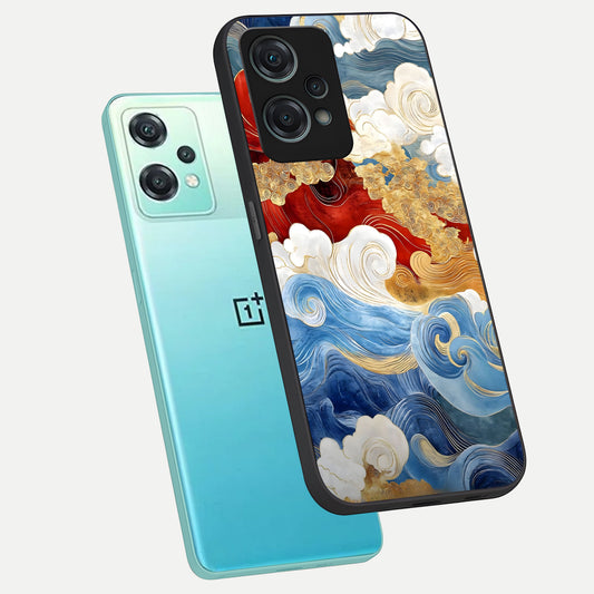  Colored Waves phone case For Oneplus Nord CE2 Lite showing premium glass back cover with detailed artwork