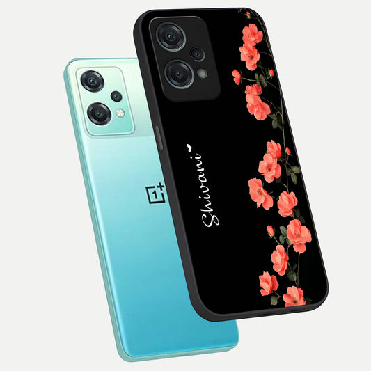  Crimson Bloom Grace Custom Name phone case For Oneplus Nord CE2 Lite showing premium glass back cover with detailed artwork
