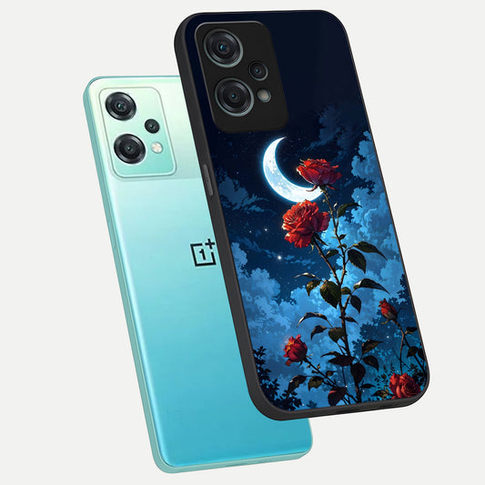 Crimson Rose Moon phone case For Oneplus Nord CE2 Lite showing premium glass back cover with detailed artwork