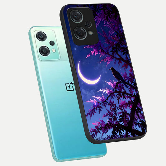  Crow And Moon Scenery phone case For Oneplus Nord CE2 Lite showing premium glass back cover with detailed artwork