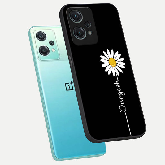  Custom Name White Flower phone case For Oneplus Nord CE2 Lite showing premium glass back cover with detailed artwork