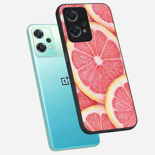  Glitter Grapefruit phone case For Oneplus Nord CE2 Lite showing premium glass back cover with detailed artwork