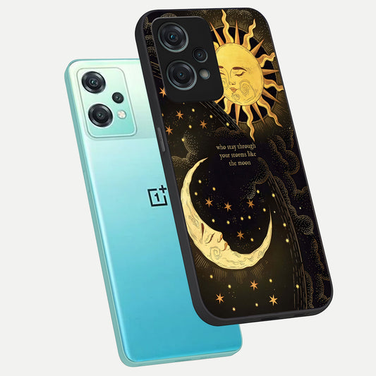  Golden Lunar Love phone case For Oneplus Nord CE2 Lite showing premium glass back cover with detailed artwork