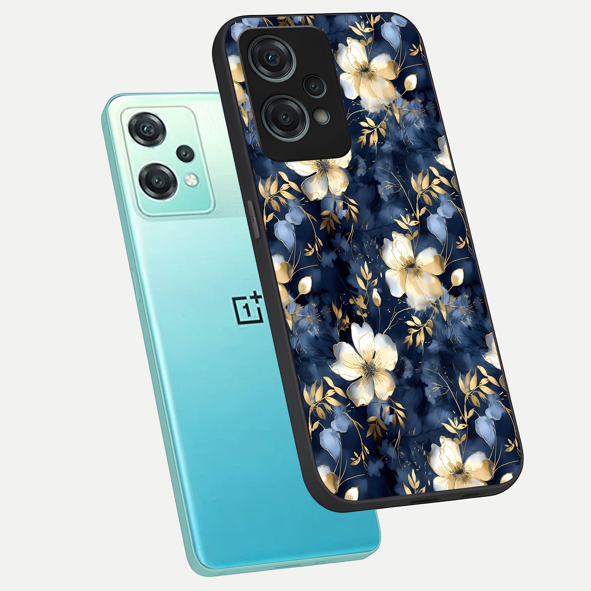  Golden Midnight Bloom phone case For Oneplus Nord CE2 Lite showing premium glass back cover with detailed artwork