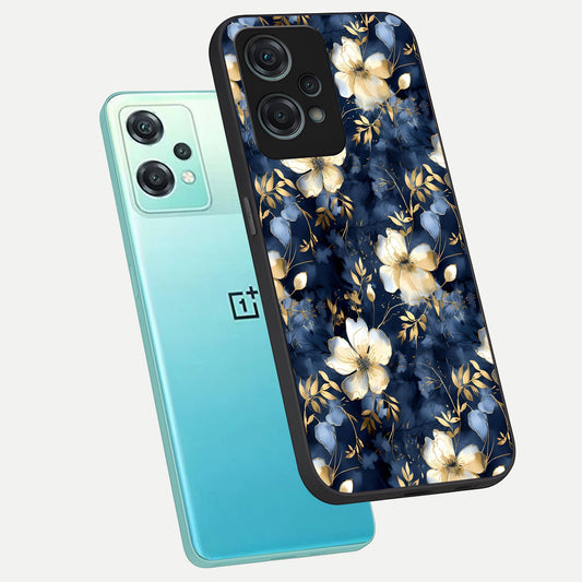  Golden Midnight Bloom phone case For Oneplus Nord CE2 Lite showing premium glass back cover with detailed artwork