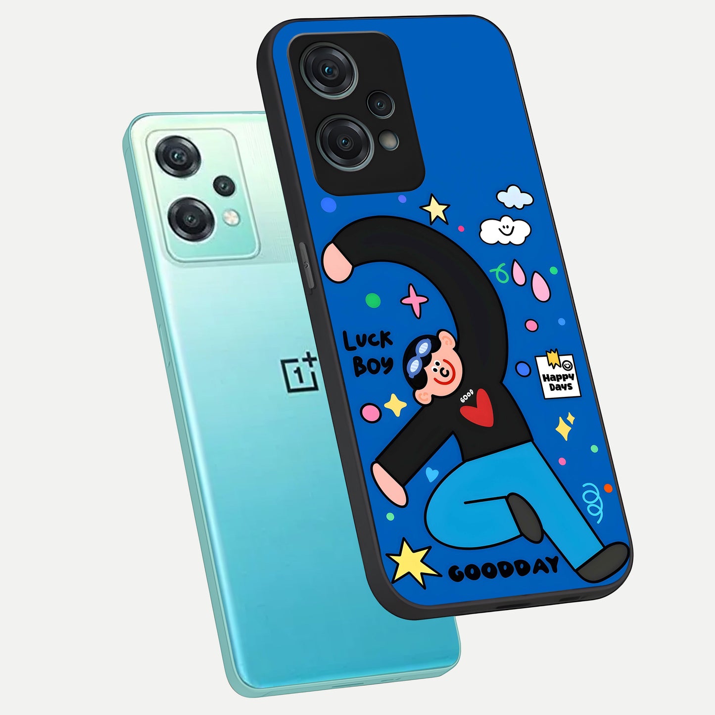  Happy Luck Vibe phone case For Oneplus Nord CE2 Lite showing premium glass back cover with detailed artwork