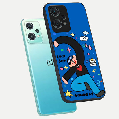  Happy Luck Vibe phone case For Oneplus Nord CE2 Lite showing premium glass back cover with detailed artwork