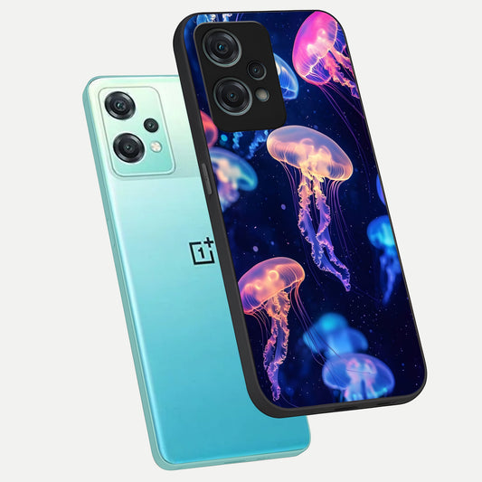 Jellyfish Pattern phone case For Oneplus Nord CE2 Lite showing premium glass back cover with detailed artwork