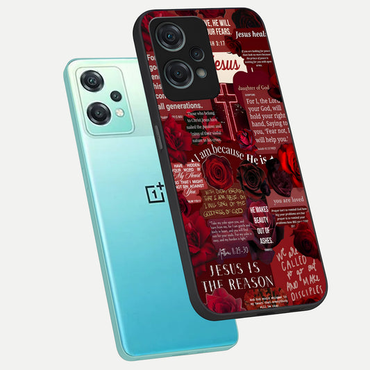  Jesus Love Heals phone case For Oneplus Nord CE2 Lite showing premium glass back cover with detailed artwork