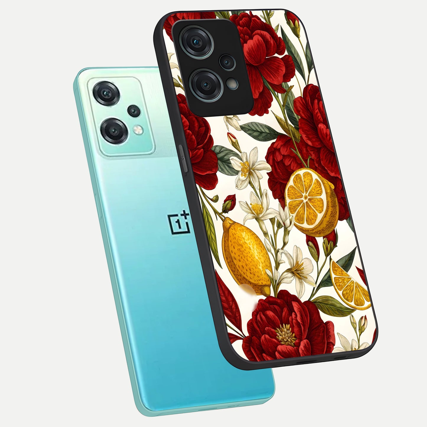  Lemon Rose Charm phone case For Oneplus Nord CE2 Lite showing premium glass back cover with detailed artwork