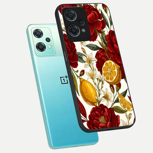  Lemon Rose Charm phone case For Oneplus Nord CE2 Lite showing premium glass back cover with detailed artwork