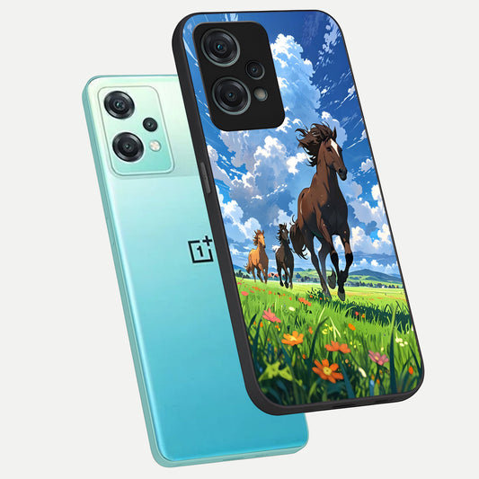  Majestic Horses Galloping phone case For Oneplus Nord CE2 Lite showing premium glass back cover with detailed artwork