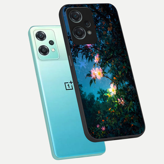  Midnight Bloom Glow phone case For Oneplus Nord CE2 Lite showing premium glass back cover with detailed artwork