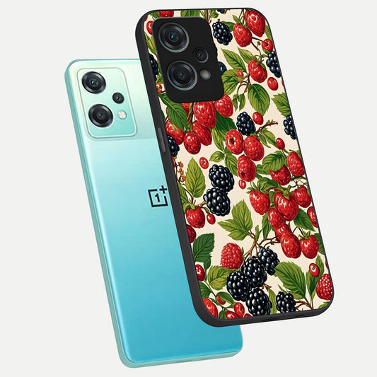  Mixed Berry Collage phone case For Oneplus Nord CE2 Lite showing premium glass back cover with detailed artwork
