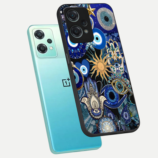  Mystic Blue Evil Eye phone case For Oneplus Nord CE2 Lite showing premium glass back cover with detailed artwork