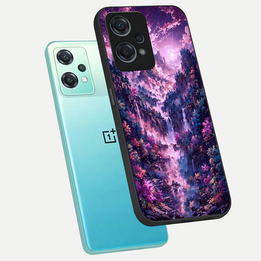  Mystic Cascade Peaks phone case For Oneplus Nord CE2 Lite showing premium glass back cover with detailed artwork