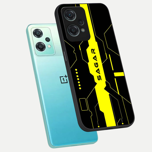  Neon CYBERPUNK Custom Name phone case For Oneplus Nord CE2 Lite showing premium glass back cover with detailed artwork