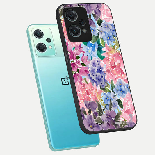  Pastel Floral Mix phone case For Oneplus Nord CE2 Lite showing premium glass back cover with detailed artwork