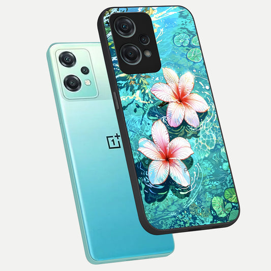  Pink Flowers in Water phone case For Oneplus Nord CE2 Lite showing premium glass back cover with detailed artwork