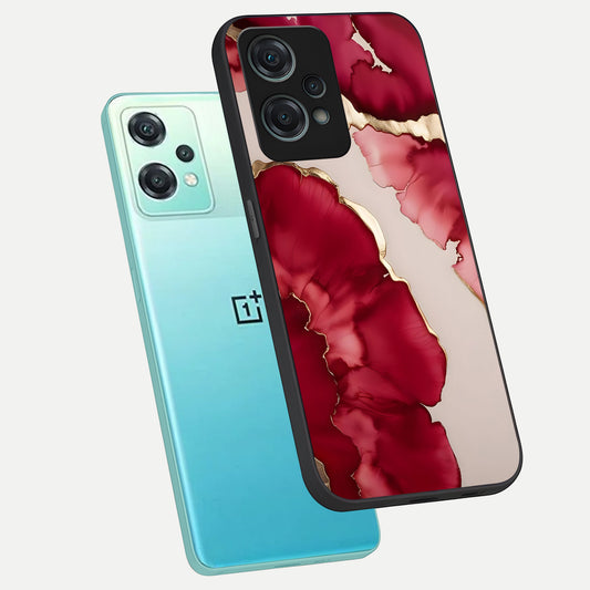  Pink And White Marble phone case For Oneplus Nord CE2 Lite showing premium glass back cover with detailed artwork