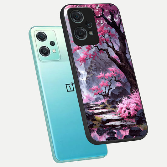  Pink Sunflower Glow phone case For Oneplus Nord CE2 Lite showing premium glass back cover with detailed artwork