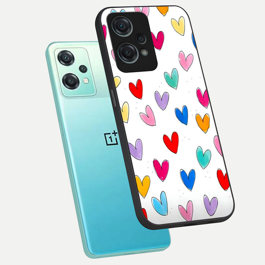  Playful Love Doodles phone case For Oneplus Nord CE2 Lite showing premium glass back cover with detailed artwork
