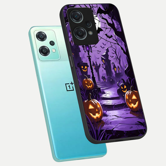  Pumpkin Patch Halloween phone case For Oneplus Nord CE2 Lite showing premium glass back cover with detailed artwork