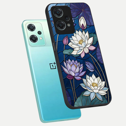  Purple Lotus Stained phone case For Oneplus Nord CE2 Lite showing premium glass back cover with detailed artwork