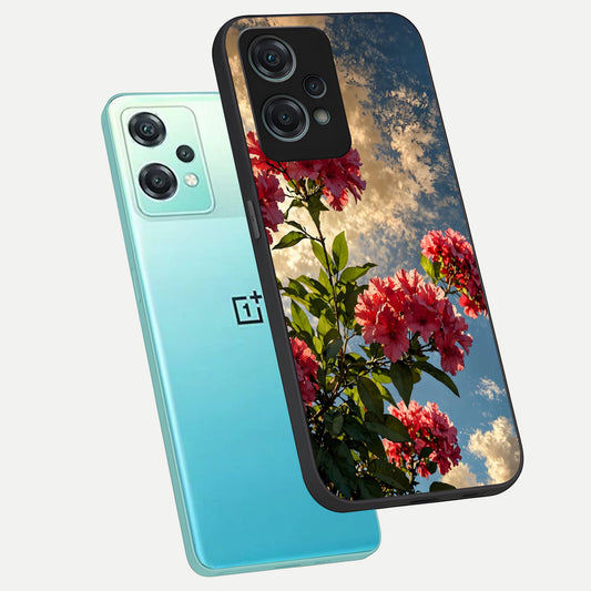  Red Bloom Skies phone case For Oneplus Nord CE2 Lite showing premium glass back cover with detailed artwork