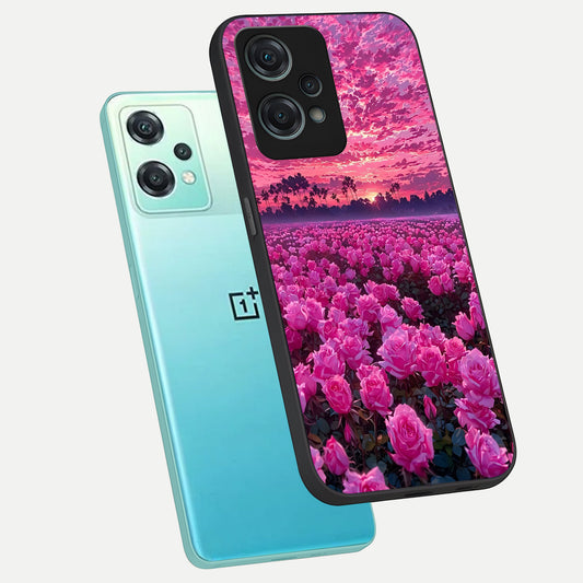  Rose Sunset Valley phone case For Oneplus Nord CE2 Lite showing premium glass back cover with detailed artwork