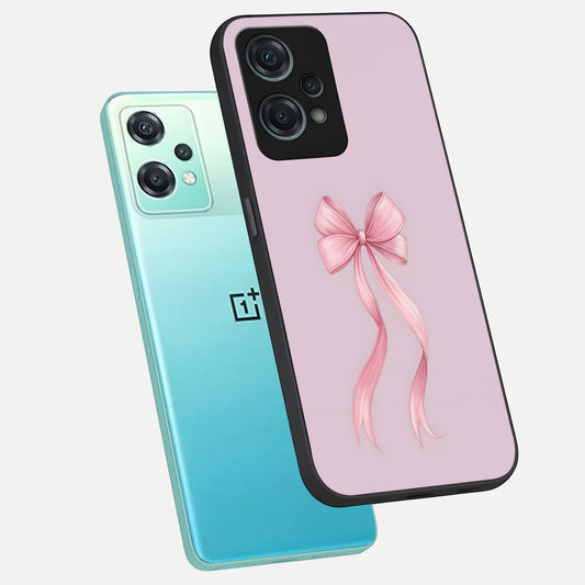  Soft Blush Bow phone case For Oneplus Nord CE2 Lite showing premium glass back cover with detailed artwork