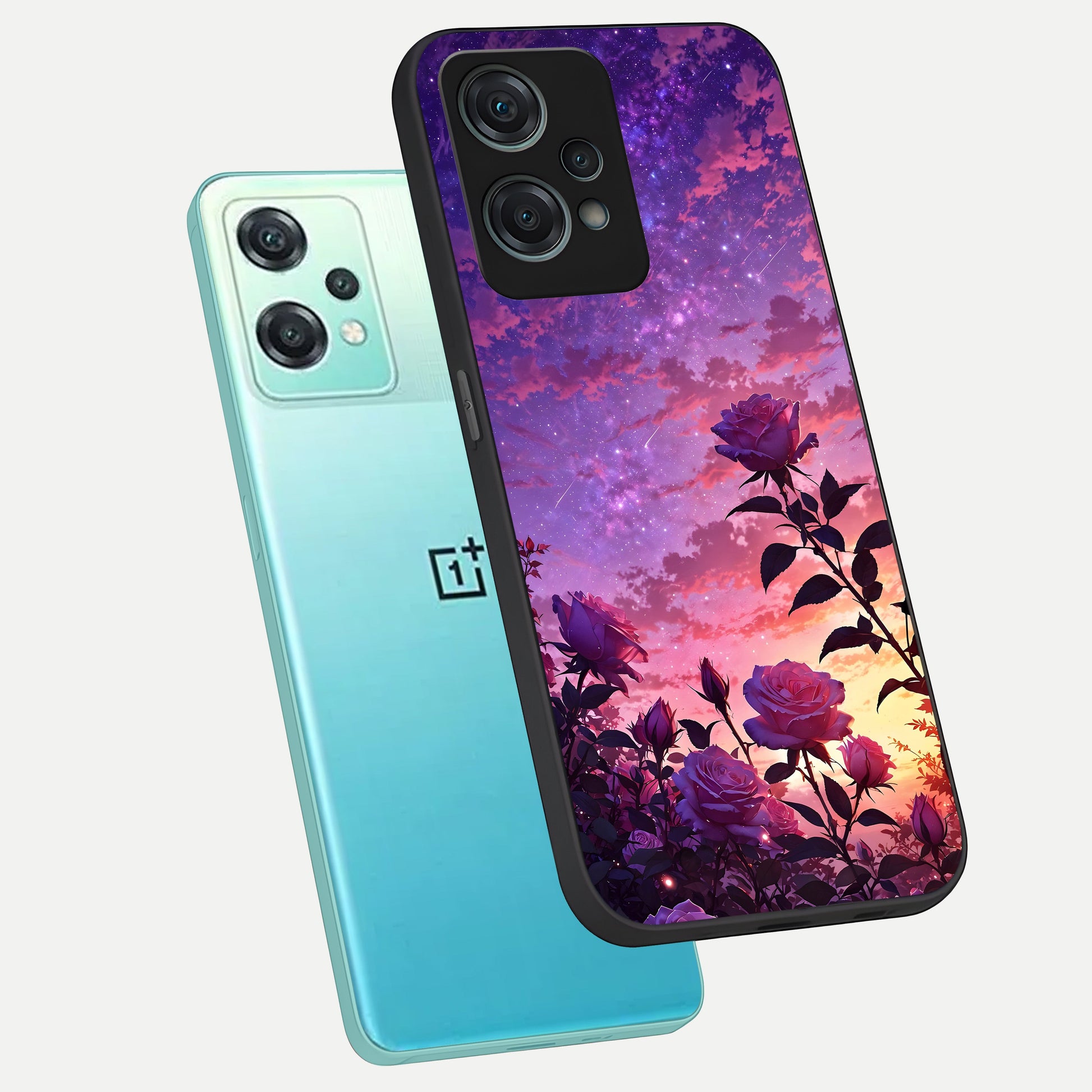  Starlit Rose Twilight phone case For Oneplus Nord CE2 Lite showing premium glass back cover with detailed artwork