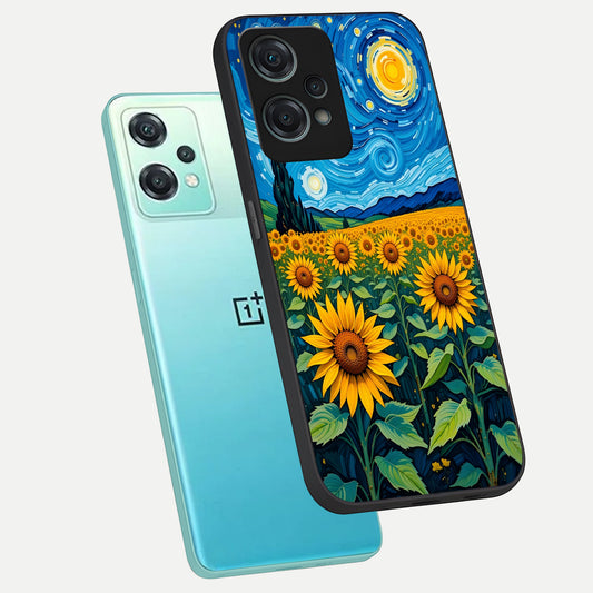  Starry Sunflower Dreams phone case For Oneplus Nord CE2 Lite showing premium glass back cover with detailed artwork