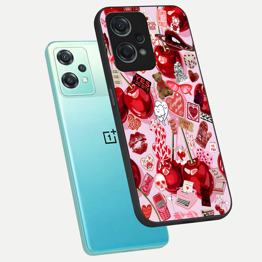  Sweet Cherry Chaos phone case For Oneplus Nord CE2 Lite showing premium glass back cover with detailed artwork